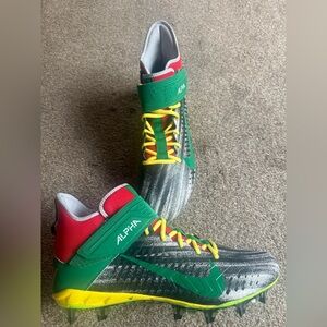 NIKE Alpha Menace Pro Mid Green and Red Football Cleats‎ Size 15 Custom Sample